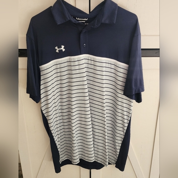 LG Other - Under Armour Men's Navy and White Striped Polo Shirt